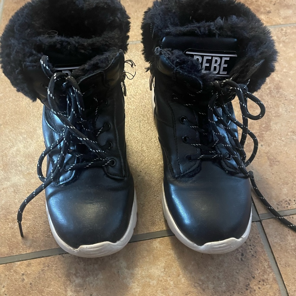 BEBE Kids Black Faux-Fur Lace-Up Winter Boots - Picture 7 of 8